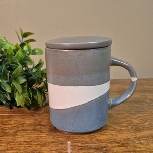 INDIGO Grey, Blue and White Ceramic Stoneware Mug with Lid